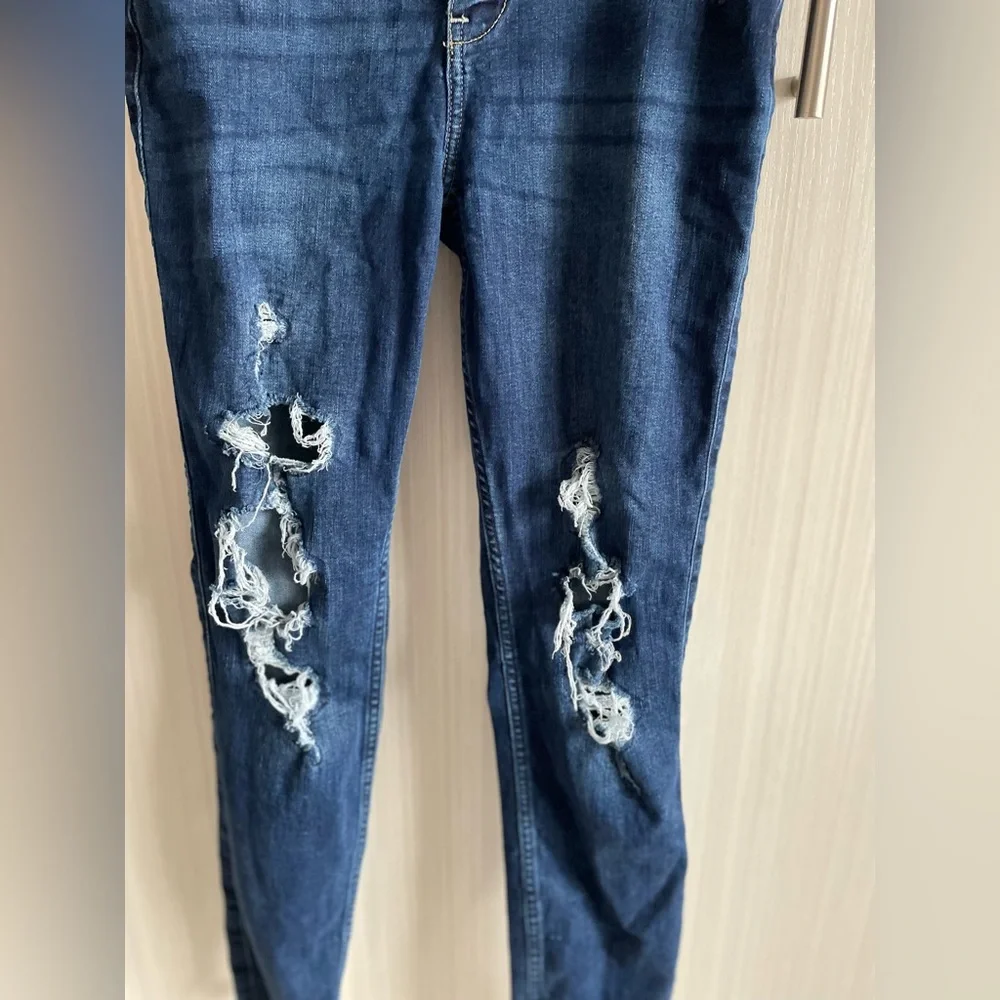 Abercrombie Kids distressed dark wash high rise jeans leggings‎ size 15/16 - Picture 7 of 10